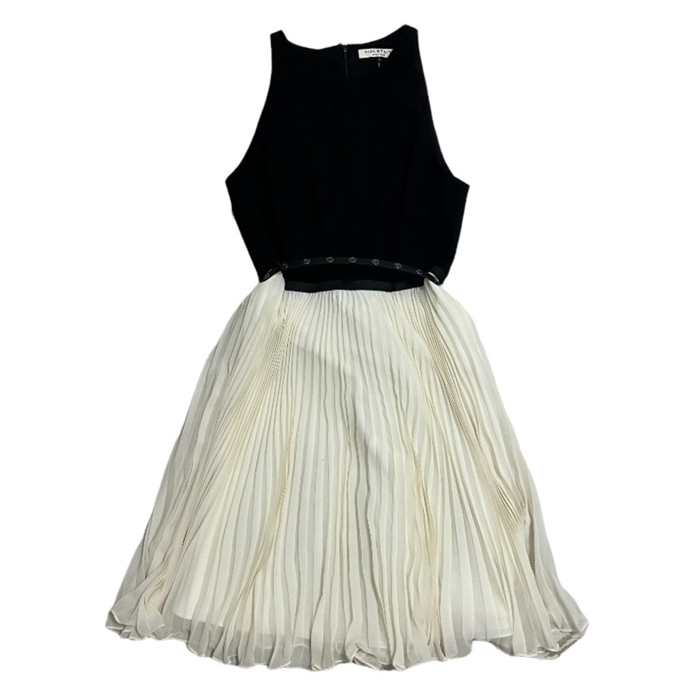 Halston Heritage White and Black Pleated Dress Women's Size 4